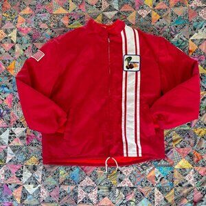 Vintage Ford Mustang Cobra Fleece Lined Striped Racing Jacket Size XL RED